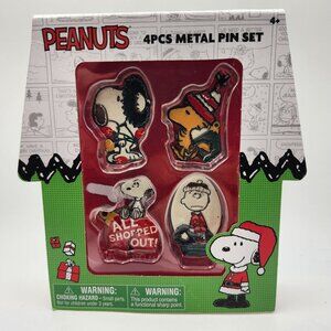 Peanuts 4 Piece Metal Pin Set Snoopy Woodstock Christmas Theme Holiday Gift